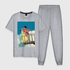 Мужская пижама хлопок с принтом Ходячий замок Софи , 100% хлопок | брюки и футболка прямого кроя, без карманов, на брюках мягкая резинка на поясе и по низу штанин
 | 