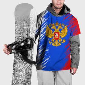 Накидка на куртку 3D с принтом Триколор штрихи с гербор в Санкт-Петербурге, 100% полиэстер |  | Тематика изображения на принте: 