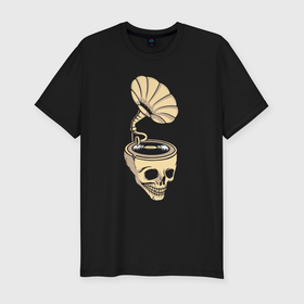 Мужская футболка хлопок Slim с принтом Skull vinyl в Новосибирске, 92% хлопок, 8% лайкра | приталенный силуэт, круглый вырез ворота, длина до линии бедра, короткий рукав | 