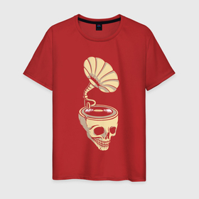 Мужская футболка хлопок с принтом Skull vinyl в Новосибирске, 100% хлопок | прямой крой, круглый вырез горловины, длина до линии бедер, слегка спущенное плечо. | 
