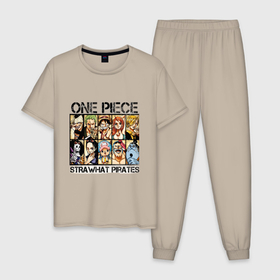 Мужская пижама хлопок с принтом ВанПис Брук Луффи в Курске, 100% хлопок | брюки и футболка прямого кроя, без карманов, на брюках мягкая резинка на поясе и по низу штанин
 | 