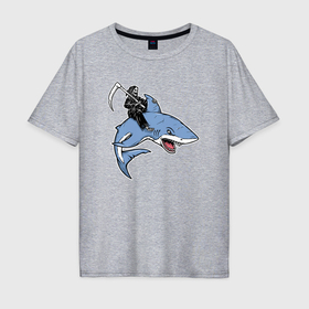 Мужская футболка хлопок Oversize с принтом Смерть и акула в Курске, 100% хлопок | свободный крой, круглый ворот, “спинка” длиннее передней части | 