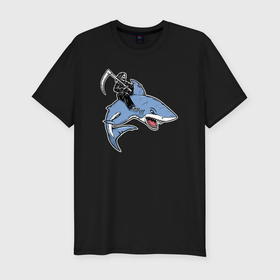 Мужская футболка хлопок Slim с принтом Смерть и акула в Курске, 92% хлопок, 8% лайкра | приталенный силуэт, круглый вырез ворота, длина до линии бедра, короткий рукав | 
