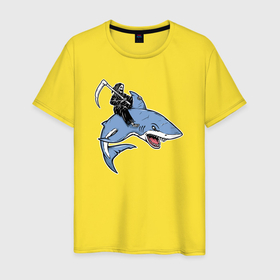 Мужская футболка хлопок с принтом Смерть и акула в Санкт-Петербурге, 100% хлопок | прямой крой, круглый вырез горловины, длина до линии бедер, слегка спущенное плечо. | 