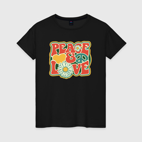 Женская футболка хлопок с принтом Мир любви , 100% хлопок | прямой крой, круглый вырез горловины, длина до линии бедер, слегка спущенное плечо | 