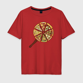 Мужская футболка хлопок Oversize с принтом Пицца на сковороде в Белгороде, 100% хлопок | свободный крой, круглый ворот, “спинка” длиннее передней части | 