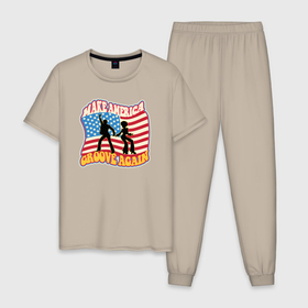 Мужская пижама хлопок с принтом Groove America в Белгороде, 100% хлопок | брюки и футболка прямого кроя, без карманов, на брюках мягкая резинка на поясе и по низу штанин
 | 