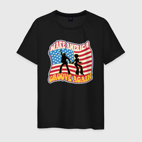 Мужская футболка хлопок с принтом Groove America в Белгороде, 100% хлопок | прямой крой, круглый вырез горловины, длина до линии бедер, слегка спущенное плечо. | Тематика изображения на принте: 