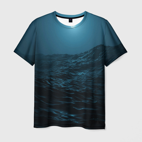 Мужская футболка 3D с принтом Ночное море в Новосибирске, 100% полиэфир | прямой крой, круглый вырез горловины, длина до линии бедер | 
