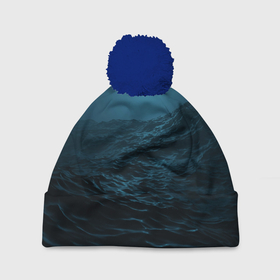 Шапка 3D c помпоном с принтом Ночное море в Кировске, 100% полиэстер | универсальный размер, печать по всей поверхности изделия | 