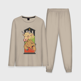 Мужская пижама с лонгсливом хлопок с принтом Биржа бык и медведь ,  |  | Тематика изображения на принте: 