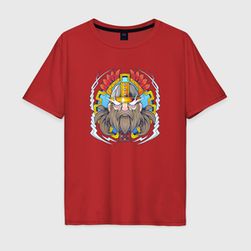Мужская футболка хлопок Oversize с принтом Скандинавский бог грома в Екатеринбурге, 100% хлопок | свободный крой, круглый ворот, “спинка” длиннее передней части | 