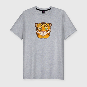Мужская футболка хлопок Slim с принтом Милый маленький тигр в Санкт-Петербурге, 92% хлопок, 8% лайкра | приталенный силуэт, круглый вырез ворота, длина до линии бедра, короткий рукав | 