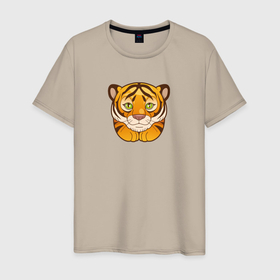 Мужская футболка хлопок с принтом Милый маленький тигр в Санкт-Петербурге, 100% хлопок | прямой крой, круглый вырез горловины, длина до линии бедер, слегка спущенное плечо. | Тематика изображения на принте: 