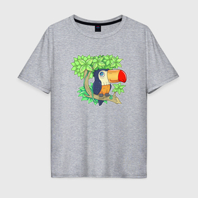 Мужская футболка хлопок Oversize с принтом Забавный маленький тукан в Курске, 100% хлопок | свободный крой, круглый ворот, “спинка” длиннее передней части | 