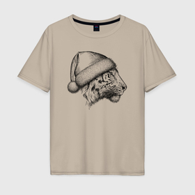 Мужская футболка хлопок Oversize с принтом Профиль новогоднего тигра в Тюмени, 100% хлопок | свободный крой, круглый ворот, “спинка” длиннее передней части | 