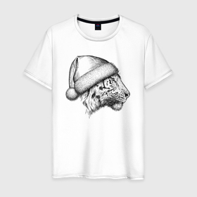 Мужская футболка хлопок с принтом Профиль новогоднего тигра в Курске, 100% хлопок | прямой крой, круглый вырез горловины, длина до линии бедер, слегка спущенное плечо. | 