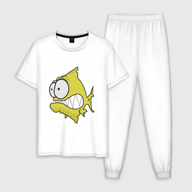 Мужская пижама хлопок с принтом Испуганная рыба пиранья , 100% хлопок | брюки и футболка прямого кроя, без карманов, на брюках мягкая резинка на поясе и по низу штанин
 | 