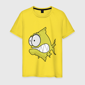 Мужская футболка хлопок с принтом Испуганная рыба пиранья , 100% хлопок | прямой крой, круглый вырез горловины, длина до линии бедер, слегка спущенное плечо. | 