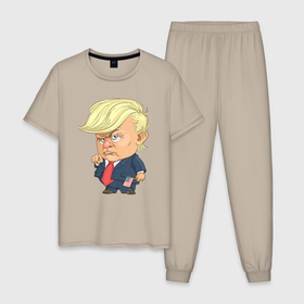 Мужская пижама хлопок с принтом Мистер Трамп в Екатеринбурге, 100% хлопок | брюки и футболка прямого кроя, без карманов, на брюках мягкая резинка на поясе и по низу штанин
 | 