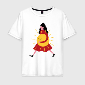 Мужская футболка хлопок Oversize с принтом Девушка с солнцем , 100% хлопок | свободный крой, круглый ворот, “спинка” длиннее передней части | 