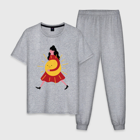 Мужская пижама хлопок с принтом Девушка с солнцем в Санкт-Петербурге, 100% хлопок | брюки и футболка прямого кроя, без карманов, на брюках мягкая резинка на поясе и по низу штанин
 | 