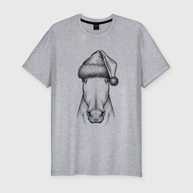 Мужская футболка хлопок Slim с принтом Новогодняя лошадь , 92% хлопок, 8% лайкра | приталенный силуэт, круглый вырез ворота, длина до линии бедра, короткий рукав | 