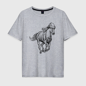 Мужская футболка хлопок Oversize с принтом Лошадь в новогоднем колпаке , 100% хлопок | свободный крой, круглый ворот, “спинка” длиннее передней части | 