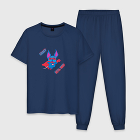 Мужская пижама хлопок с принтом Супергерой спасает мир в Курске, 100% хлопок | брюки и футболка прямого кроя, без карманов, на брюках мягкая резинка на поясе и по низу штанин
 | 