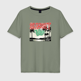 Мужская футболка хлопок Oversize с принтом Summer feel в Курске, 100% хлопок | свободный крой, круглый ворот, “спинка” длиннее передней части | Тематика изображения на принте: 