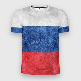 Мужская футболка 3D Slim с принтом Флаг России разноцветный в Тюмени, 100% полиэстер с улучшенными характеристиками | приталенный силуэт, круглая горловина, широкие плечи, сужается к линии бедра | 