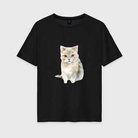 Женская футболка хлопок Oversize с принтом Очень красивый кот акварельный в Кировске, 100% хлопок | свободный крой, круглый ворот, спущенный рукав, длина до линии бедер
 | 