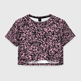 Женская футболка Crop-top 3D с принтом Чёрно розовый пятнистый в Курске, 100% полиэстер | круглая горловина, длина футболки до линии талии, рукава с отворотами | 