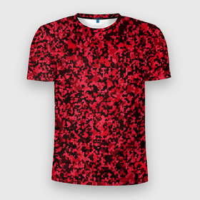 Мужская футболка 3D Slim с принтом Тёмно красный паттерн пятнистый в Санкт-Петербурге, 100% полиэстер с улучшенными характеристиками | приталенный силуэт, круглая горловина, широкие плечи, сужается к линии бедра | 