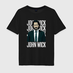 Мужская футболка хлопок Oversize с принтом Джон Уик портрет в Кировске, 100% хлопок | свободный крой, круглый ворот, “спинка” длиннее передней части | Тематика изображения на принте: 