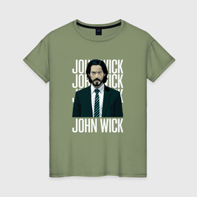 Женская футболка хлопок с принтом Джон Уик портрет в Кировске, 100% хлопок | прямой крой, круглый вырез горловины, длина до линии бедер, слегка спущенное плечо | 