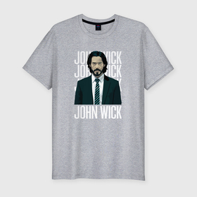 Мужская футболка хлопок Slim с принтом Джон Уик портрет в Санкт-Петербурге, 92% хлопок, 8% лайкра | приталенный силуэт, круглый вырез ворота, длина до линии бедра, короткий рукав | 