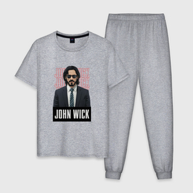 Мужская пижама хлопок с принтом Джон Уик в черных очках , 100% хлопок | брюки и футболка прямого кроя, без карманов, на брюках мягкая резинка на поясе и по низу штанин
 | 