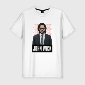 Мужская футболка хлопок Slim с принтом Джон Уик в черных очках в Екатеринбурге, 92% хлопок, 8% лайкра | приталенный силуэт, круглый вырез ворота, длина до линии бедра, короткий рукав | 