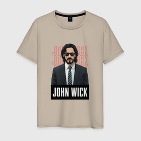 Мужская футболка хлопок с принтом Джон Уик в черных очках в Кировске, 100% хлопок | прямой крой, круглый вырез горловины, длина до линии бедер, слегка спущенное плечо. | 