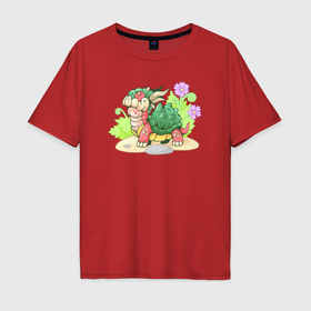 Мужская футболка хлопок Oversize с принтом Маленький дракон черепаха в Екатеринбурге, 100% хлопок | свободный крой, круглый ворот, “спинка” длиннее передней части | 