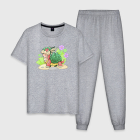 Мужская пижама хлопок с принтом Маленький дракон черепаха в Кировске, 100% хлопок | брюки и футболка прямого кроя, без карманов, на брюках мягкая резинка на поясе и по низу штанин
 | 