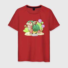 Мужская футболка хлопок с принтом Маленький дракон черепаха в Кировске, 100% хлопок | прямой крой, круглый вырез горловины, длина до линии бедер, слегка спущенное плечо. | 