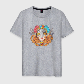 Мужская футболка хлопок с принтом Мифологическая скандинавская воительница в Санкт-Петербурге, 100% хлопок | прямой крой, круглый вырез горловины, длина до линии бедер, слегка спущенное плечо. | 