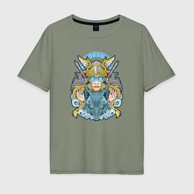 Мужская футболка хлопок Oversize с принтом Скандинавская мифологическая воительница в Петрозаводске, 100% хлопок | свободный крой, круглый ворот, “спинка” длиннее передней части | Тематика изображения на принте: 