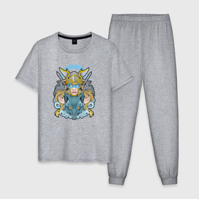 Мужская пижама хлопок с принтом Скандинавская мифологическая воительница в Курске, 100% хлопок | брюки и футболка прямого кроя, без карманов, на брюках мягкая резинка на поясе и по низу штанин
 | 