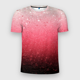 Мужская футболка 3D Slim с принтом Градиент розово чёрный брызги в Белгороде, 100% полиэстер с улучшенными характеристиками | приталенный силуэт, круглая горловина, широкие плечи, сужается к линии бедра | 
