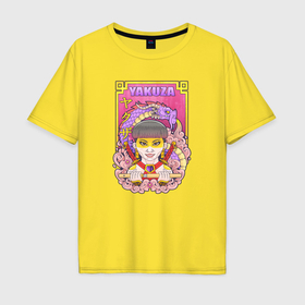 Мужская футболка хлопок Oversize с принтом Девушка якудза в Курске, 100% хлопок | свободный крой, круглый ворот, “спинка” длиннее передней части | Тематика изображения на принте: 
