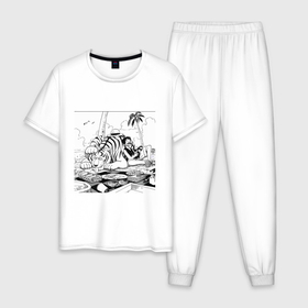 Мужская пижама хлопок с принтом Луффи Монки Д Тигр в Курске, 100% хлопок | брюки и футболка прямого кроя, без карманов, на брюках мягкая резинка на поясе и по низу штанин
 | 