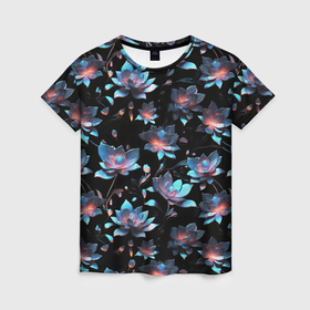 Женская футболка 3D с принтом Металлические цветы , 100% полиэфир ( синтетическое хлопкоподобное полотно) | прямой крой, круглый вырез горловины, длина до линии бедер | Тематика изображения на принте: 
